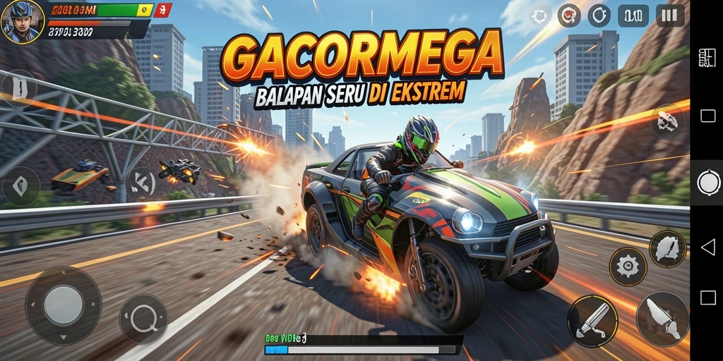 Tampilan gameplay GACORMEGA dengan aksi balap yang menegangkan.