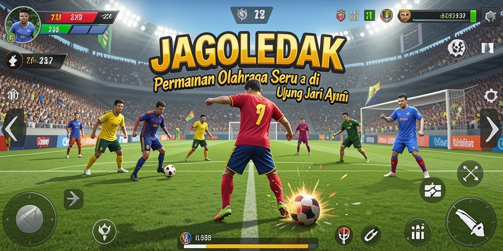 Tampilan gameplay seru dari JAGOLEDAK yang menampilkan aksi olahraga.