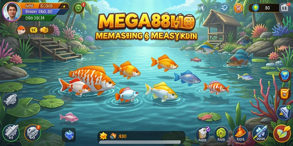 Tampilan gameplay seru di MEGA888 dengan berbagai ikan yang menunggu untuk ditangkap.