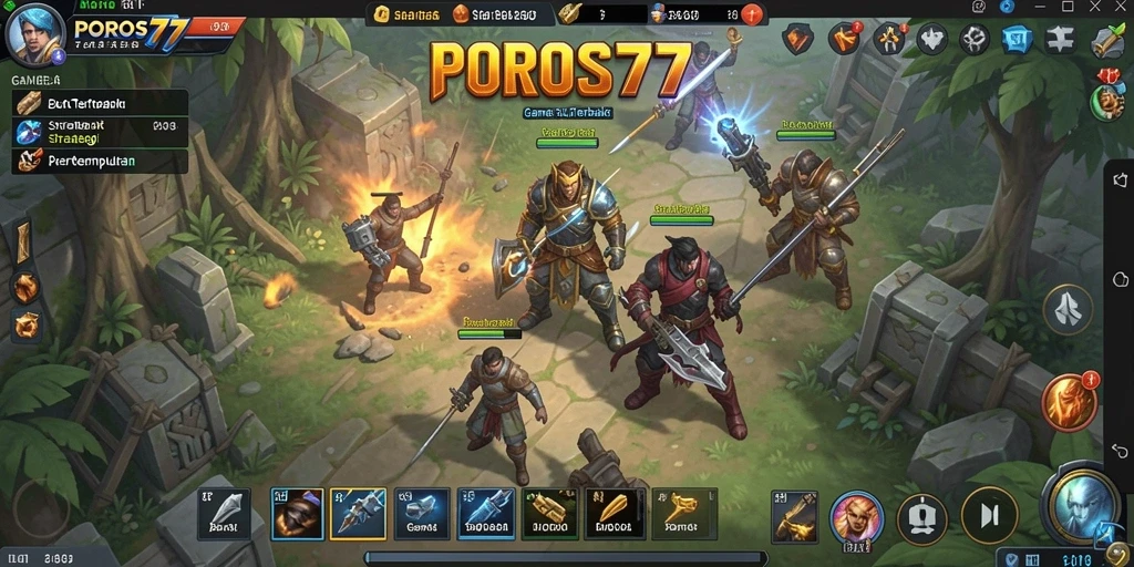 Gameplay menantang di POROS77 dengan strategi dan pertempuran.